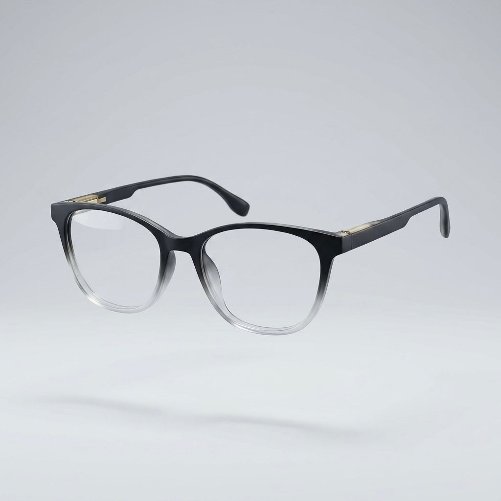 Premium Matte Black Half-Gradient Round Square Eyeglasses – Lightweight TR90 Unisex Optical Frame