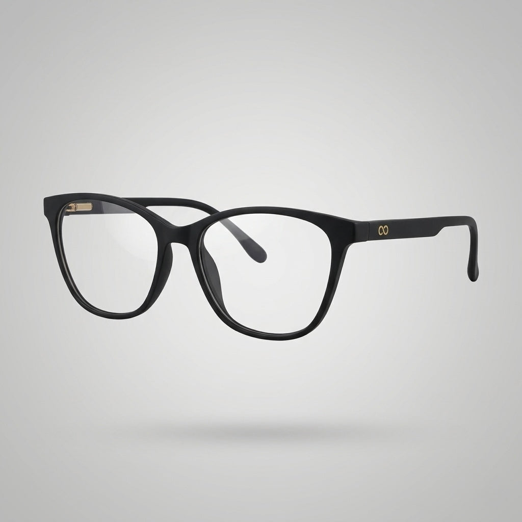 Premium Matte Black Designer Rectangular Eyeglasses – Lightweight TR90 Luxury Unisex Optical Frame with Gold Detail