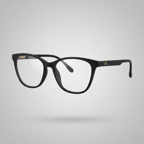 Premium Matte Black Designer Rectangular Eyeglasses – Lightweight TR90 Luxury Unisex Optical Frame with Gold Detail