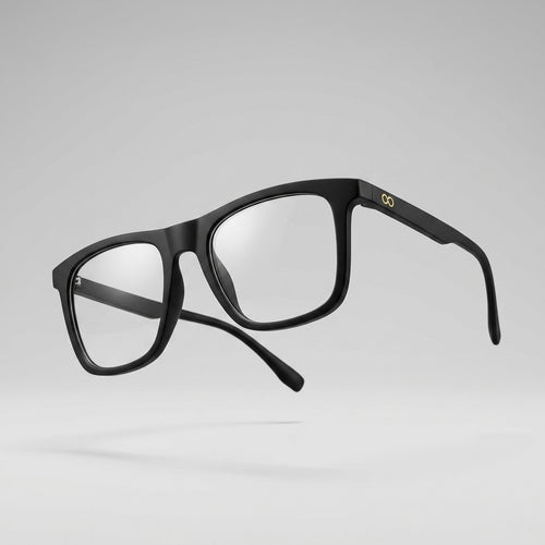 Premium Matte Black Signature Square Eyeglasses – Lightweight TR90 Luxury Unisex Frame with Dual Gold Infinity Detail