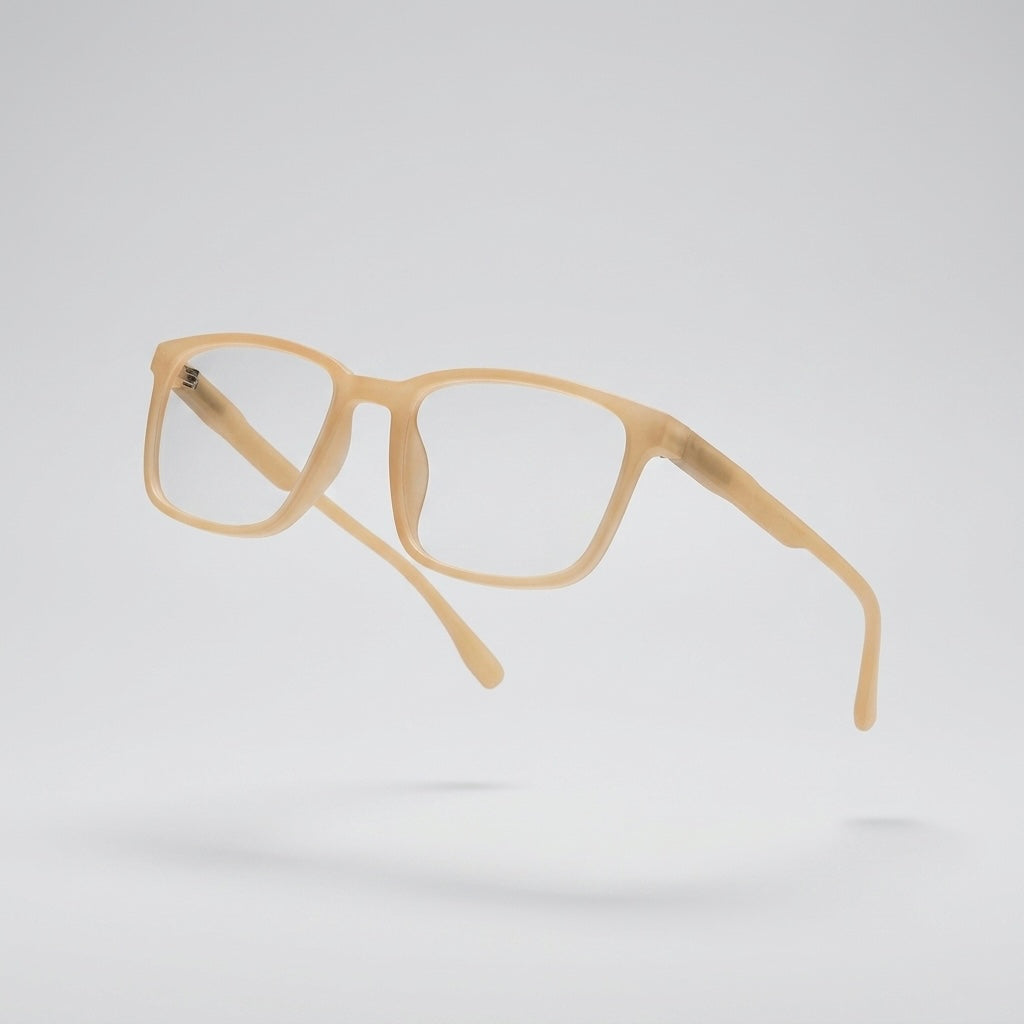 Classic Transparent Amber Square Eyeglasses Frame – Lightweight Unisex Optical Wear