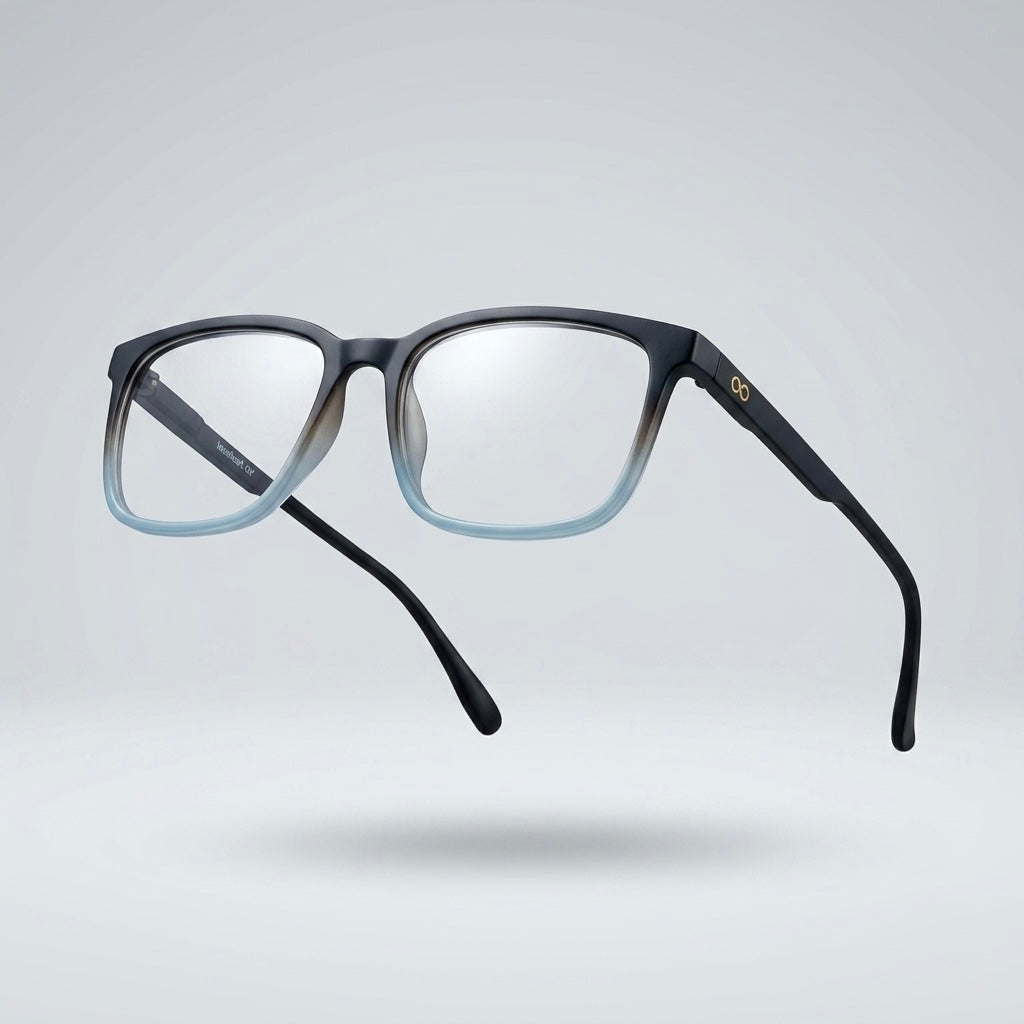 Premium Black to Ice Blue Gradient Square Eyeglasses – Lightweight TR90 Unisex Minimal Optical Frame